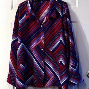 Austin Reed Silk Sz 24W (3X) Blouse Button Up Shirt Long Sleeve Multicolor